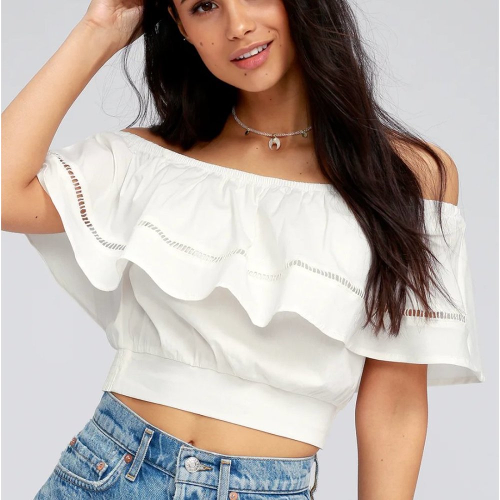 Lulu's White Off-the-Shoulder Crop Top